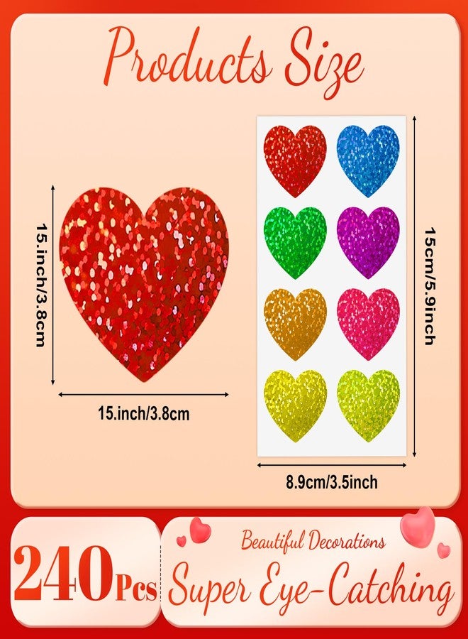 Nelisylux Heart Stickers, Valentines Stickers for Kids, 320Pcs 1.5 inch Large Self Adhesive Colorful Glitter Sticker for Reward Classroom Teacher Envelope Seal Mother Day Birthday Gift Decorative Label Sticker - Image 3
