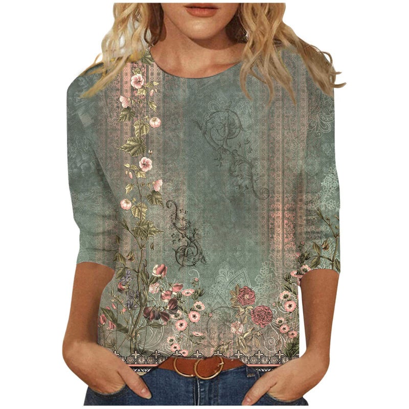 Women'S 3D Printed Crewneck 7-Sleeve T-Shirt - Image 1