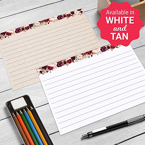 321Done Floral Ruled Index Cards - Made in USA - Large 4x6 (Set of 50), College-Ruled Lined Notecards Double-Sided, Thick Heavy Duty Cardstock, Cute Pretty Flowers Red Roses Rustic Kraft Tan Notes - Image 4