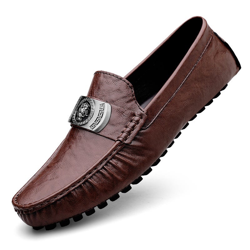 Spring Slip-On Hollow Breathable Plus Size 46 Driving 47 Fashionable All-Match Bean Shoes Men'S Business Soft-Soled Leather Shoes - Image 1