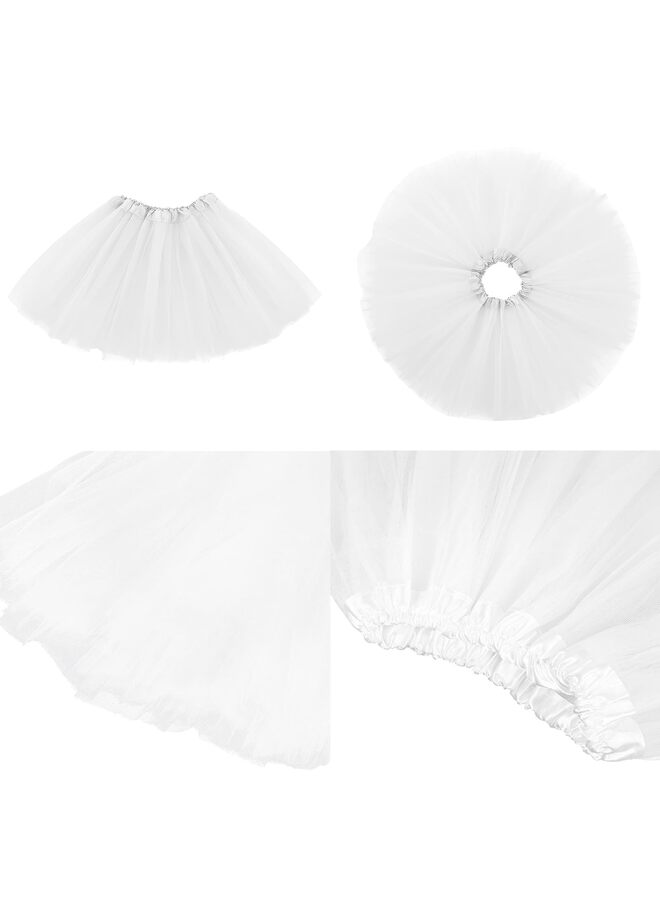 Girls Ballet Tutu Skirt, 3-Layer Layered Tulle Dress Up Skirt with Bow for Toddler Kids (White) - Image 3