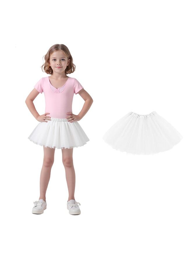 Girls Ballet Tutu Skirt, 3-Layer Layered Tulle Dress Up Skirt with Bow for Toddler Kids (White) - Image 1