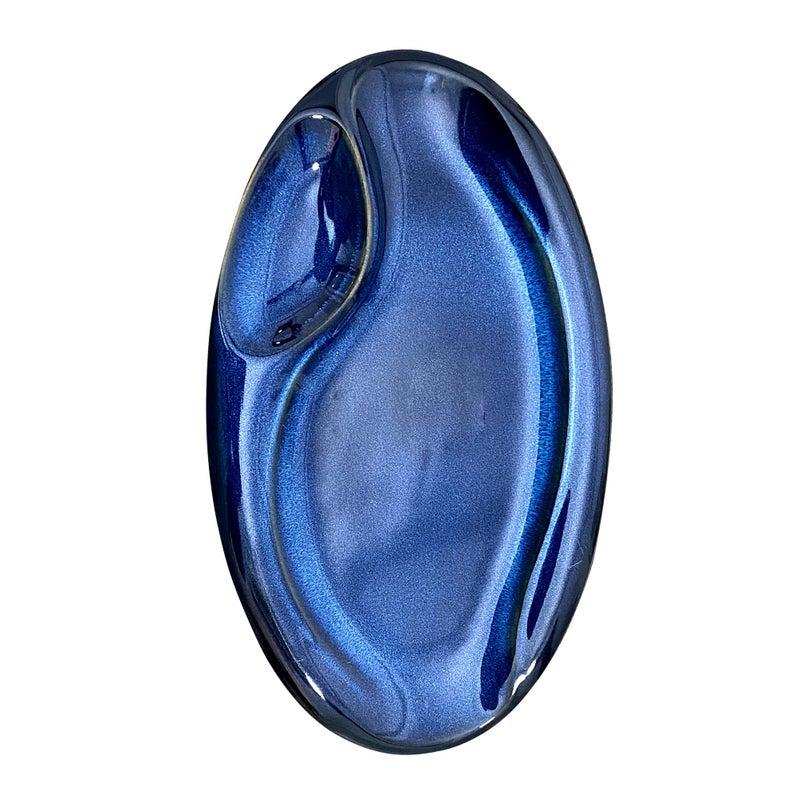 Lemon Tree Oval Shape Ceramic Stoneware Serving Platter Plate | Snack and Appetizer Plate| Microwave and Dishwasher Safe, Blue - Image 2