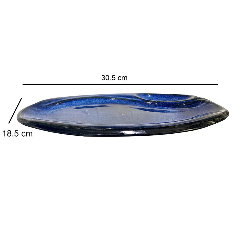 Lemon Tree Oval Shape Ceramic Stoneware Serving Platter Plate | Snack and Appetizer Plate| Microwave and Dishwasher Safe, Blue - Image 4