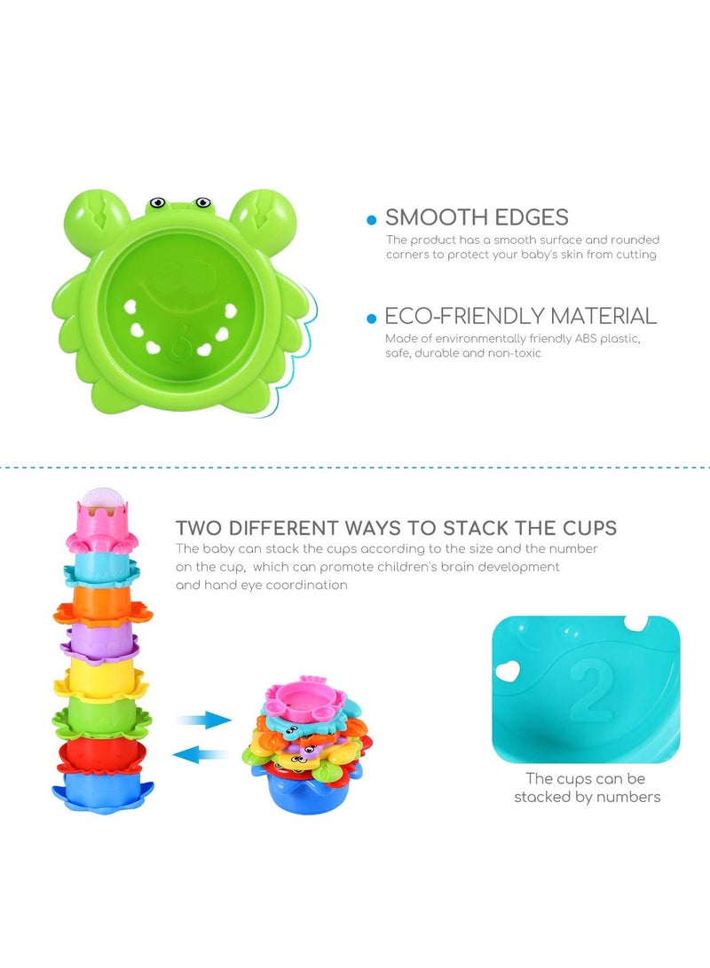 8PCS Baby Bathtub Stacking Cup Toy Set, Squirting Bath Toys Summer Beach Fun Water Play Stacking Cups Squirting & Stacking Cups Fun Water Play Toys for Toddlers & Infants - Fun & Educational - Image 4