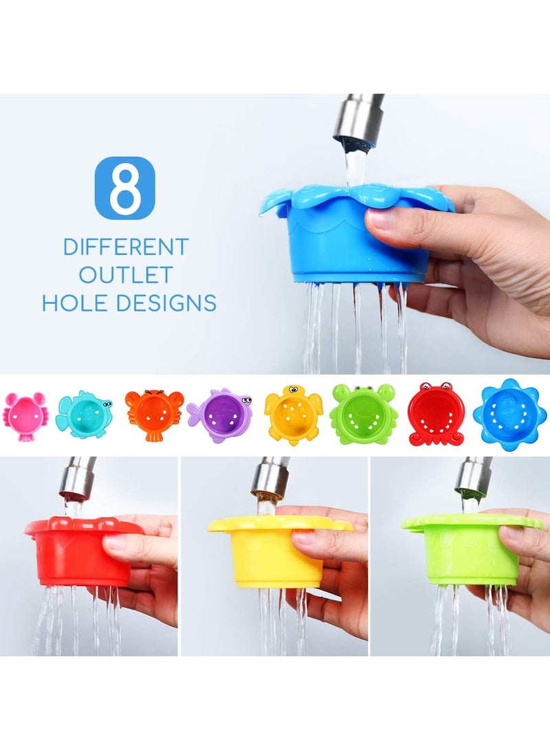 8PCS Baby Bathtub Stacking Cup Toy Set, Squirting Bath Toys Summer Beach Fun Water Play Stacking Cups Squirting & Stacking Cups Fun Water Play Toys for Toddlers & Infants - Fun & Educational - Image 3