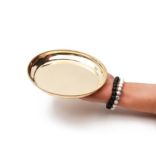 DOKCHAN Pure Indian Traditional Handmade Brass Golden Color Plain Plate/Thali/for Pooja, Diwali Puja, Navratri, Aarti and Bhog, Fruits, Hawan Samagri and Multipurpose Use (Size - 6inch) - Image 4