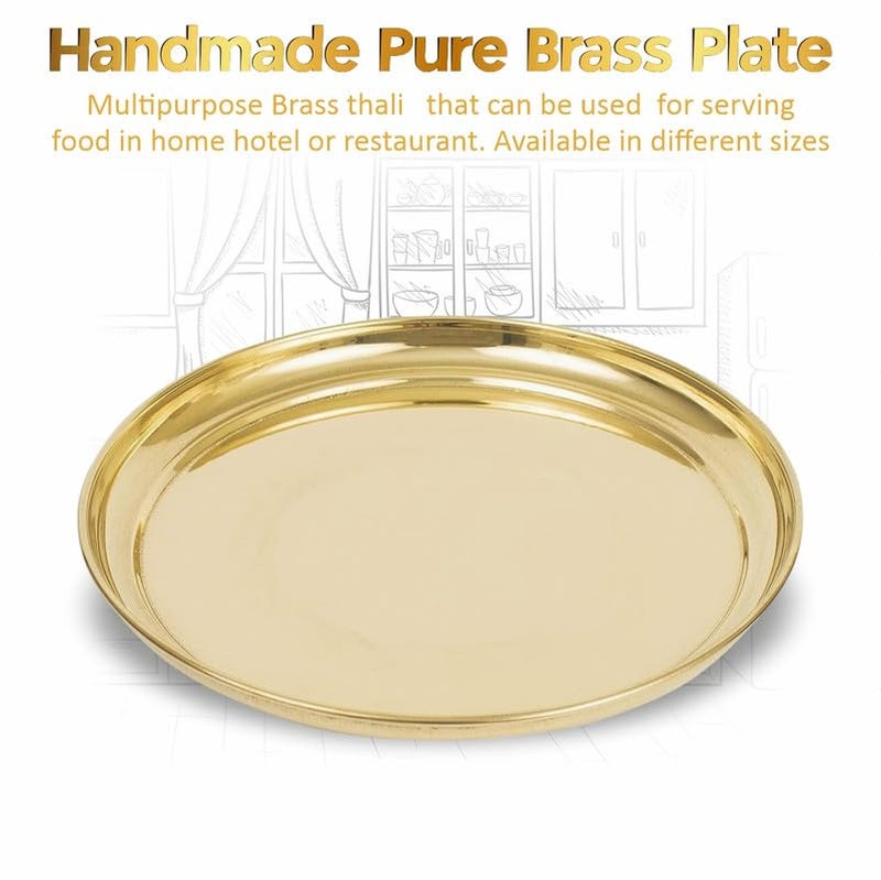 DOKCHAN Pure Indian Traditional Handmade Brass Golden Color Plain Plate/Thali/for Pooja, Diwali Puja, Navratri, Aarti and Bhog, Fruits, Hawan Samagri and Multipurpose Use (Size - 6inch) - Image 2