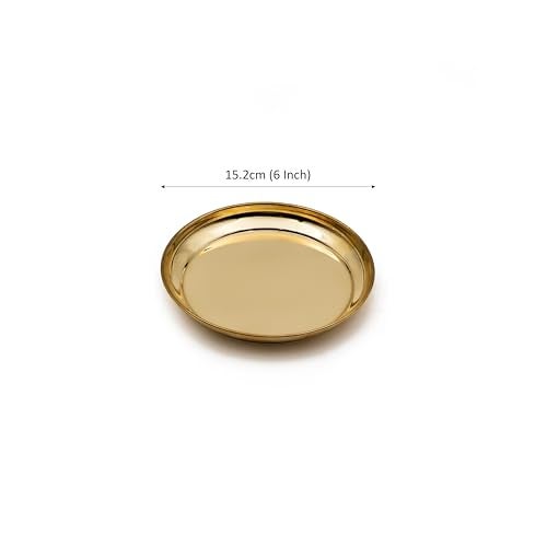 DOKCHAN Pure Indian Traditional Handmade Brass Golden Color Plain Plate/Thali/for Pooja, Diwali Puja, Navratri, Aarti and Bhog, Fruits, Hawan Samagri and Multipurpose Use (Size - 6inch) - Image 5