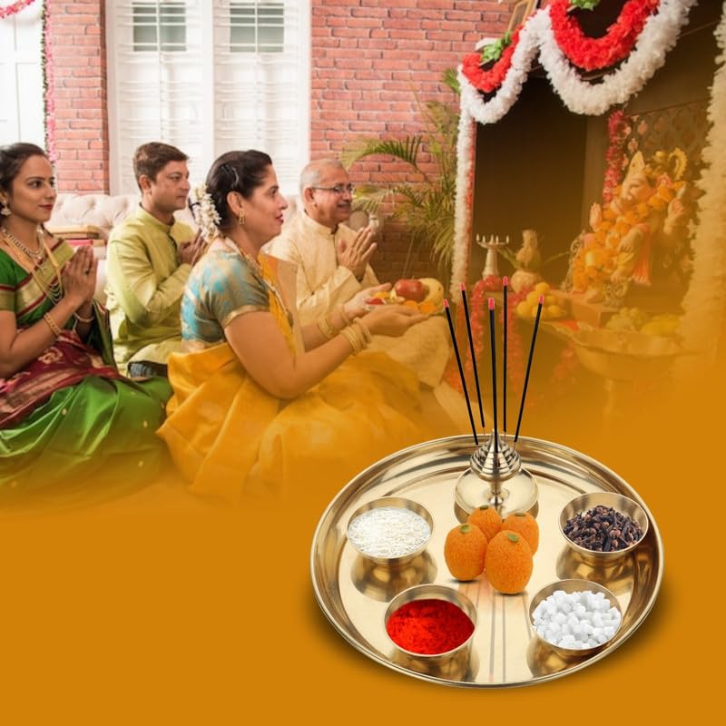 DOKCHAN Pure Indian Traditional Handmade Brass Golden Color Plain Plate/Thali/for Pooja, Diwali Puja, Navratri, Aarti and Bhog, Fruits, Hawan Samagri and Multipurpose Use (Size - 6inch) - Image 3