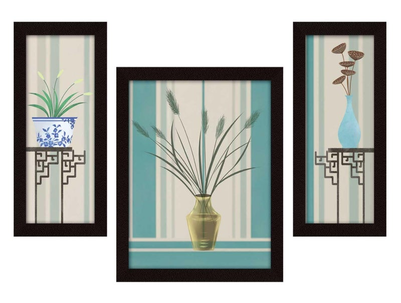 ArtX Flower Framed Painting Floral Set of 3 60 X 130 100 x 130 60 x 130 Synthetic Wood Multicolour Set of 3 - Image 1