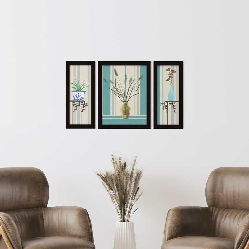 ArtX Flower Framed Painting Floral Set of 3 60 X 130 100 x 130 60 x 130 Synthetic Wood Multicolour Set of 3 - Image 3