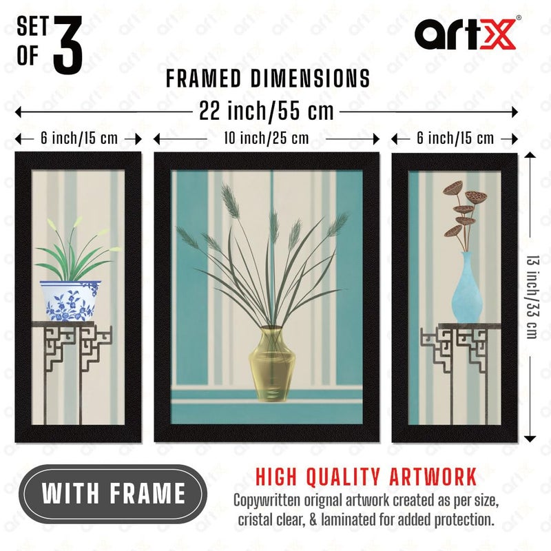 ArtX Flower Framed Painting Floral Set of 3 60 X 130 100 x 130 60 x 130 Synthetic Wood Multicolour Set of 3 - Image 2
