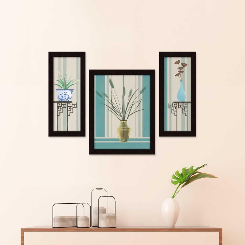 ArtX Flower Framed Painting Floral Set of 3 60 X 130 100 x 130 60 x 130 Synthetic Wood Multicolour Set of 3 - Image 4