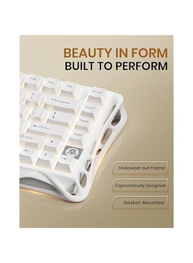 Mercury K1 Lite Mechanical Gaming Keyboard, 75% Gasket Hot Swappable Custom Keyboard, Pre-lubed Linear Switches Mechanical Keyboard, RGB Backlit Wireless Keyboard - Snow White - Image 3