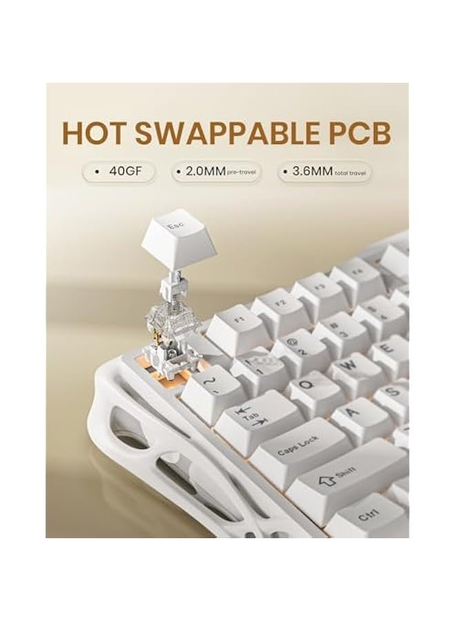 Mercury K1 Lite Mechanical Gaming Keyboard, 75% Gasket Hot Swappable Custom Keyboard, Pre-lubed Linear Switches Mechanical Keyboard, RGB Backlit Wireless Keyboard - Snow White - Image 5