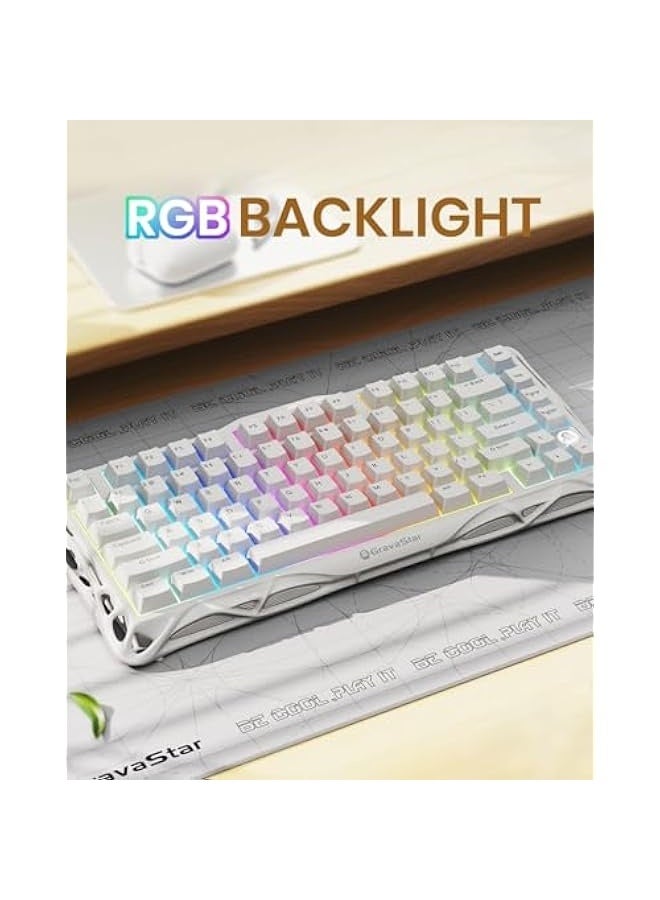 Mercury K1 Lite Mechanical Gaming Keyboard, 75% Gasket Hot Swappable Custom Keyboard, Pre-lubed Linear Switches Mechanical Keyboard, RGB Backlit Wireless Keyboard - Snow White - Image 4