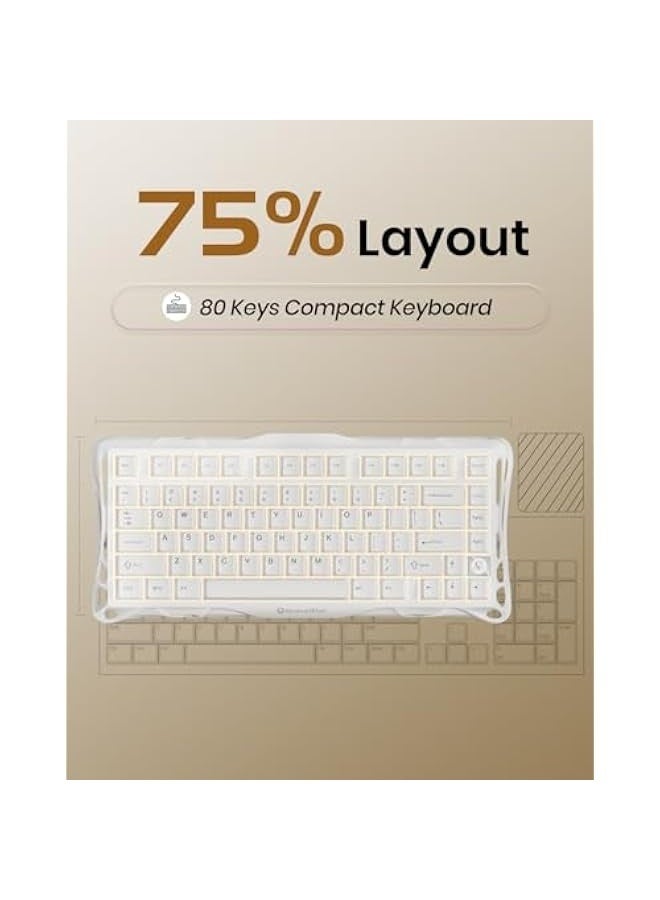 Mercury K1 Lite Mechanical Gaming Keyboard, 75% Gasket Hot Swappable Custom Keyboard, Pre-lubed Linear Switches Mechanical Keyboard, RGB Backlit Wireless Keyboard - Snow White - Image 2