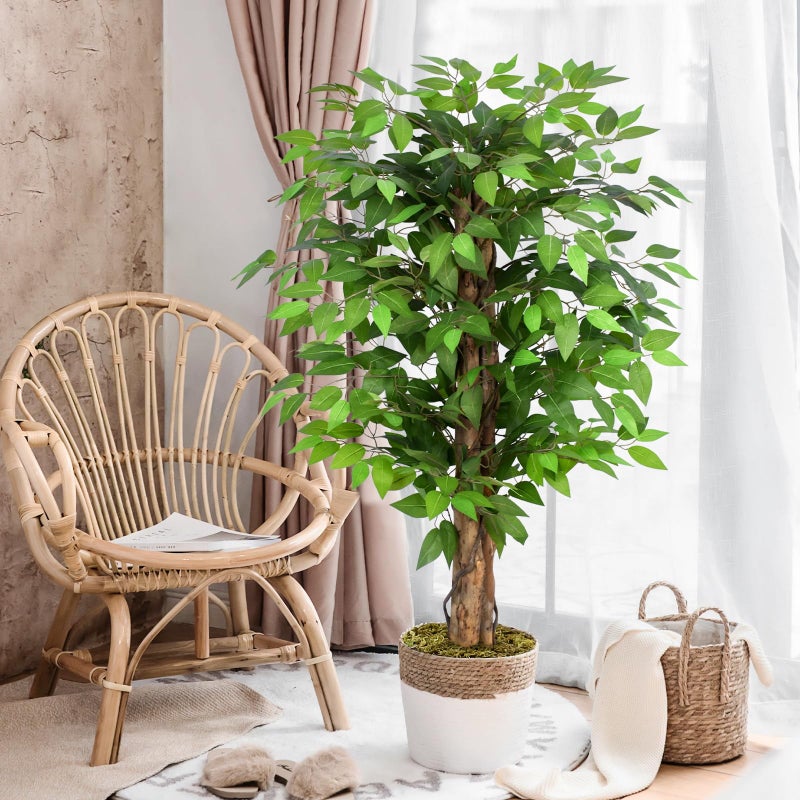 Keeplush 4ft Ficus Artificial Trees with Natural Curved Trunks, 48" Tall Lush Faux Tree for Home Decor Indoor, Green Lifelike Fake Ficus Tree Artificial Plants - Image 3