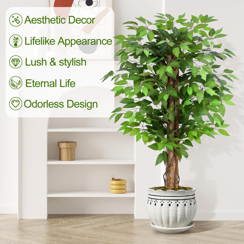 Keeplush 4ft Ficus Artificial Trees with Natural Curved Trunks, 48" Tall Lush Faux Tree for Home Decor Indoor, Green Lifelike Fake Ficus Tree Artificial Plants - Image 2