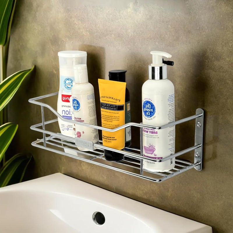 Kuber Industries Kuber Industries Stainless Steel Bathroom Shelf for Wall Washroom Organizer Shampoo Holder Stand 12 Inch Kitchen Storage Rack Silver - Image 1