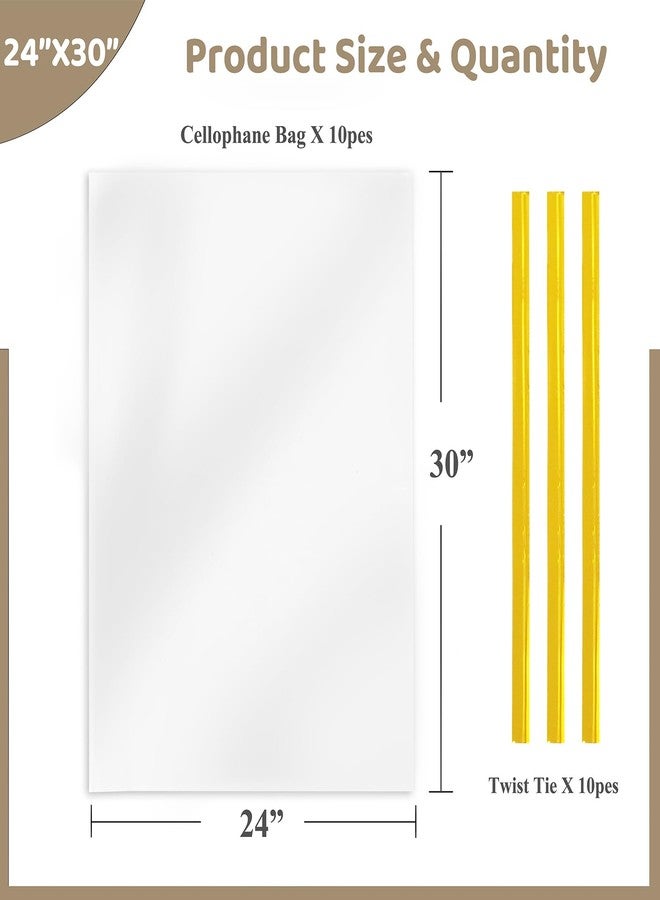WIKDAY Clear Gift Bags 10 PCS 24x30 Inches Large Cellophane Wrap for Gift Baskets Wrapping Plastic with Ties for Gift Giving, Packaging Products - Image 3
