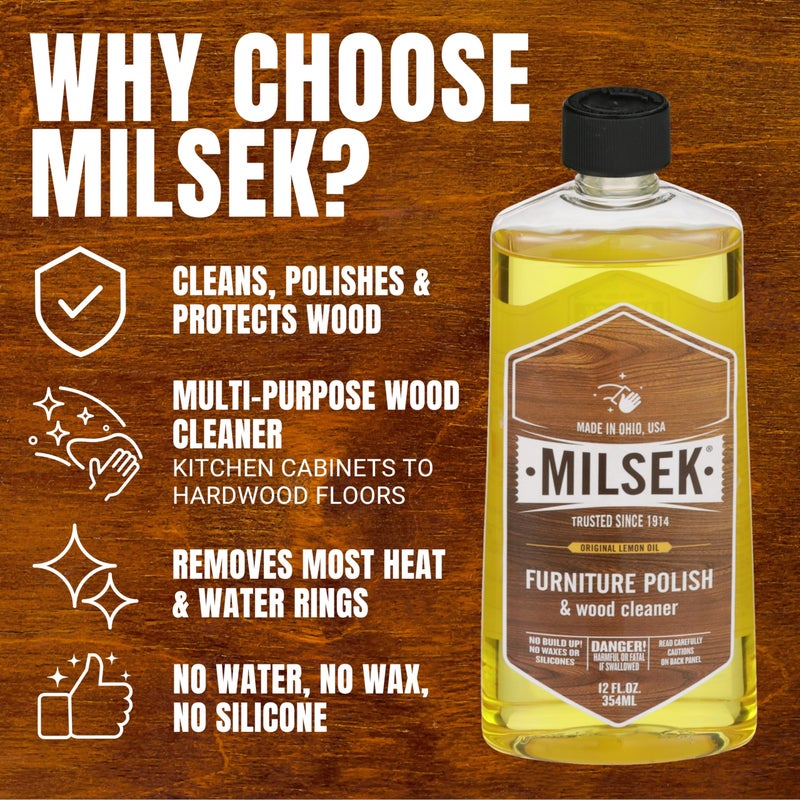 Milsek Furniture Polish and Wood Cleaner with Lemon Oil - Multipurpose Solution for Home Improvement from Hardwood Floors to Kitchen Cabinets - 12 Fl Oz (Pack of 1) - Image 5