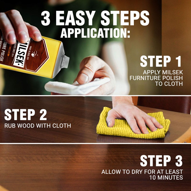 Milsek Furniture Polish and Wood Cleaner with Lemon Oil - Multipurpose Solution for Home Improvement from Hardwood Floors to Kitchen Cabinets - 12 Fl Oz (Pack of 1) - Image 3