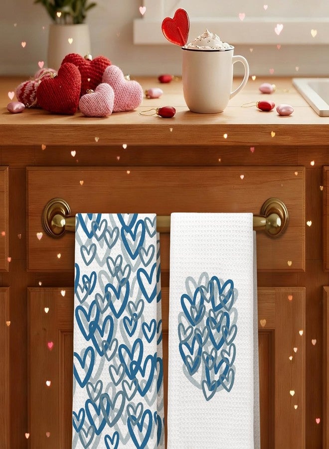 PIUD Blue Heart Hand Dish Tea Towels for Bathroom Kitchen Decor Decorations Set of 2, Navy Blue Kitchen Decor Towels 16x24 Inch - Image 5