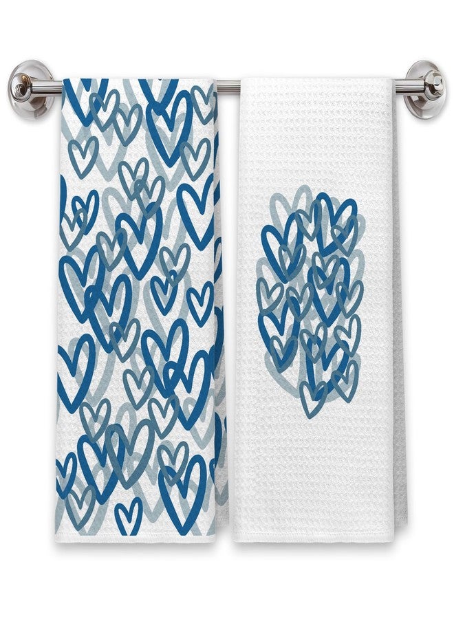 PIUD Blue Heart Hand Dish Tea Towels for Bathroom Kitchen Decor Decorations Set of 2, Navy Blue Kitchen Decor Towels 16x24 Inch - Image 1