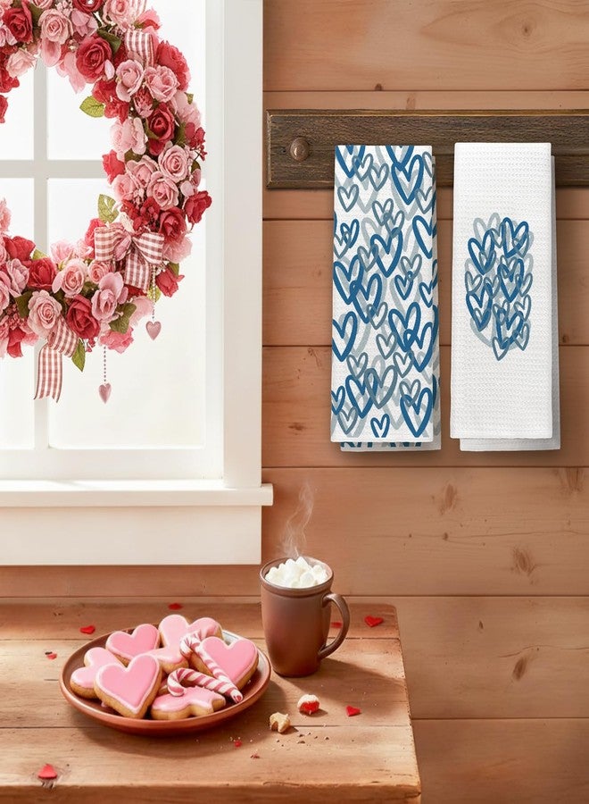 PIUD Blue Heart Hand Dish Tea Towels for Bathroom Kitchen Decor Decorations Set of 2, Navy Blue Kitchen Decor Towels 16x24 Inch - Image 3
