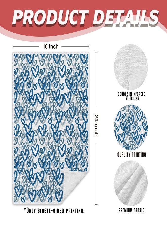 PIUD Blue Heart Hand Dish Tea Towels for Bathroom Kitchen Decor Decorations Set of 2, Navy Blue Kitchen Decor Towels 16x24 Inch - Image 2