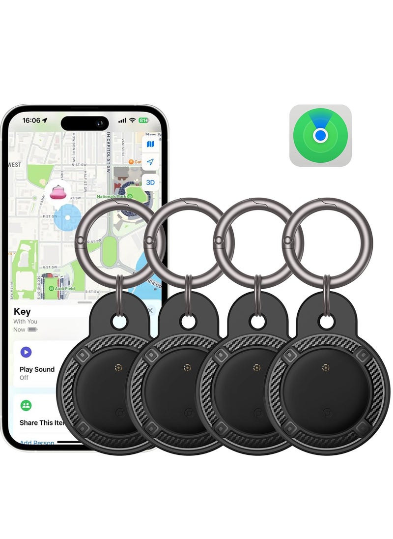 XQOOPS [4 Pack] Air Tags with Holder Case, VISOOP Smart Bluetooth Tracker Compatible with Find My(iOS Only), Item Finder Locator for Pets/Keys/Bags/Luggage Suitcases, Replaceable Battery Waterproof-Black  - Image 1