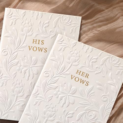 Jaloro Embossed Wedding Vow Books His and Hers Floral Pattern Vow Books for Wedding Essential Registry Ideas, His and Hers Gifts, White - Image 1