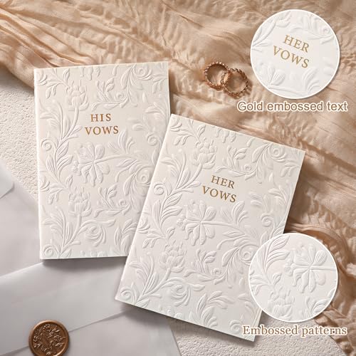 Jaloro Embossed Wedding Vow Books His and Hers Floral Pattern Vow Books for Wedding Essential Registry Ideas, His and Hers Gifts, White - Image 3