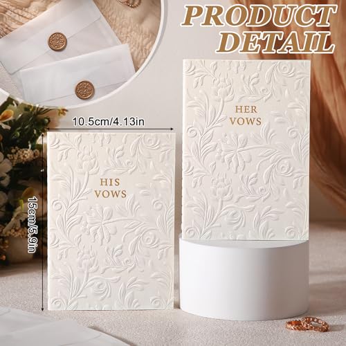 Jaloro Embossed Wedding Vow Books His and Hers Floral Pattern Vow Books for Wedding Essential Registry Ideas, His and Hers Gifts, White - Image 2
