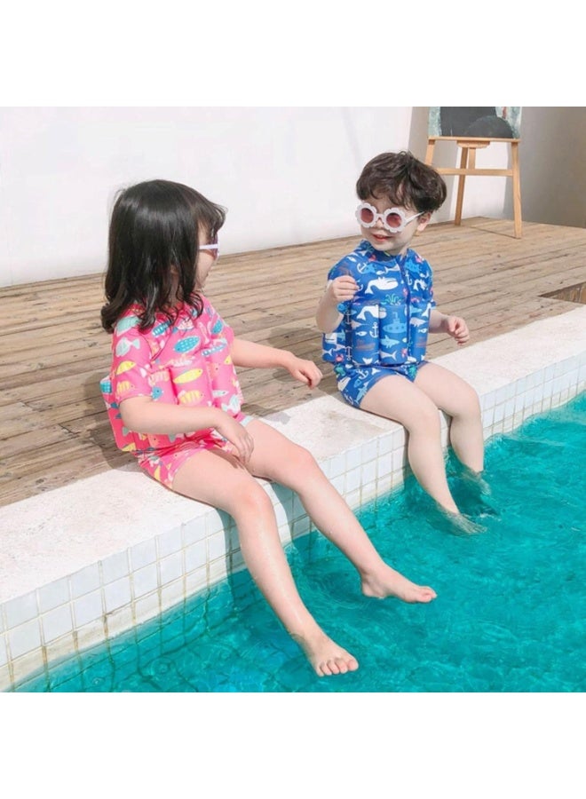 صندوق العاب بدلة سباحة عائمة للأطفال من قطعة واحدة مع طفو قابل للتعديل، بدلة سباحة بأكمام قصيرة برسومات كرتونية، مقاس XXL (57 × 55 سم) - Image 2