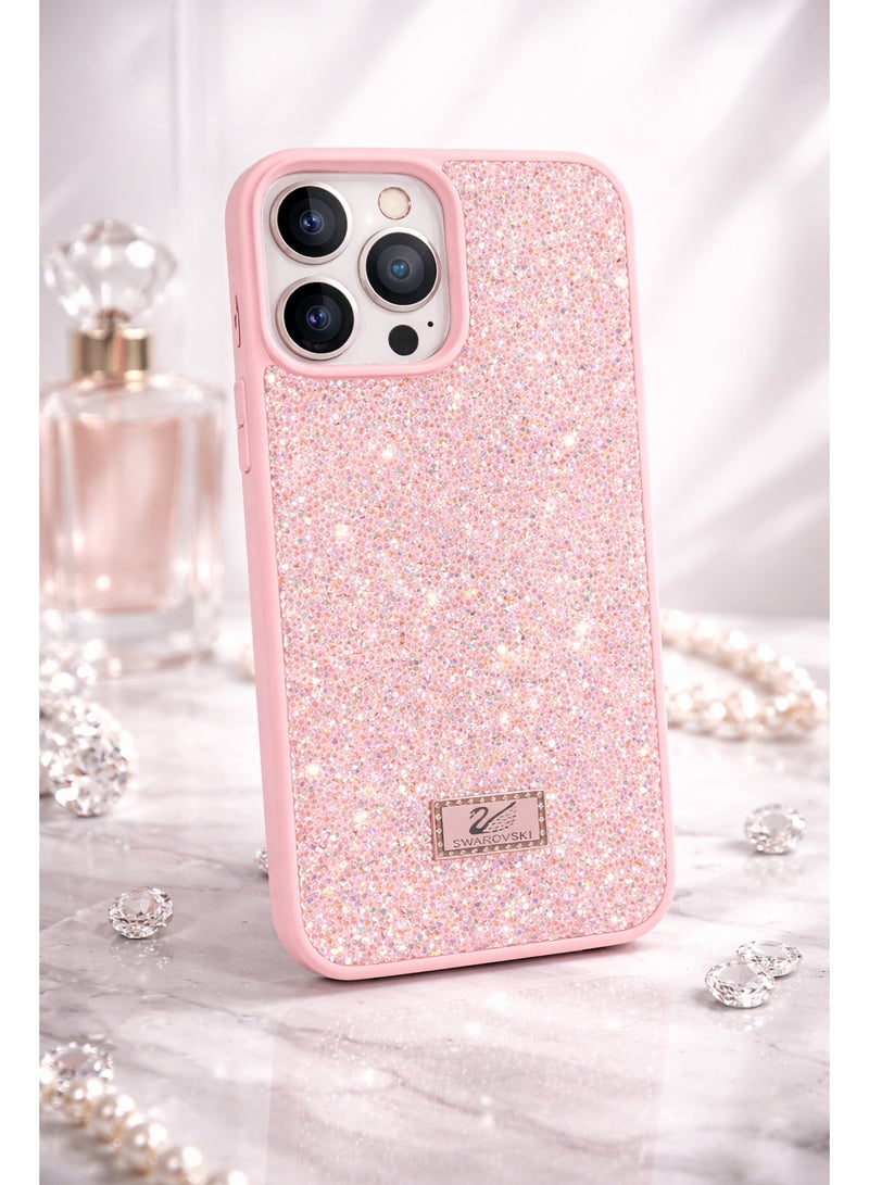 VR CREATIVE Luxury Glitter Diamond Phone Case for Apple iPhone 16 Pro Max Sparkling Rhinestone Bling Protective Cover - Pink - Image 2