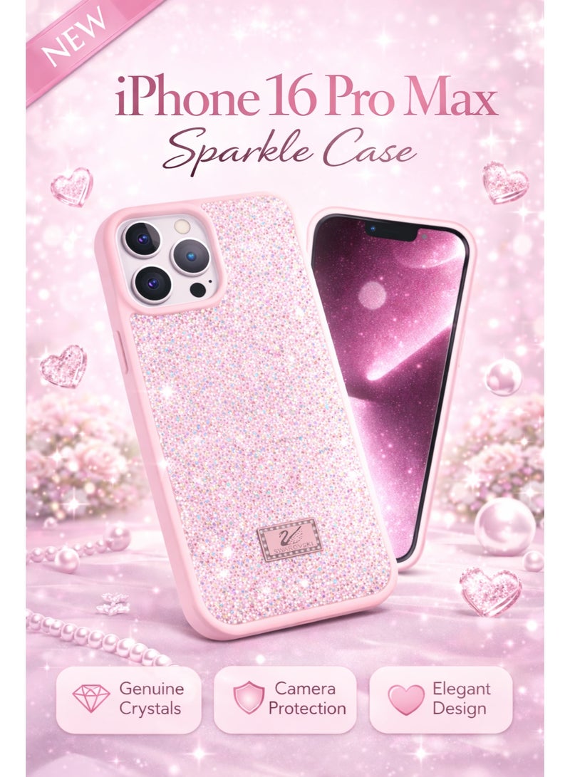 VR CREATIVE Luxury Glitter Diamond Phone Case for Apple iPhone 16 Pro Max Sparkling Rhinestone Bling Protective Cover - Pink - Image 5