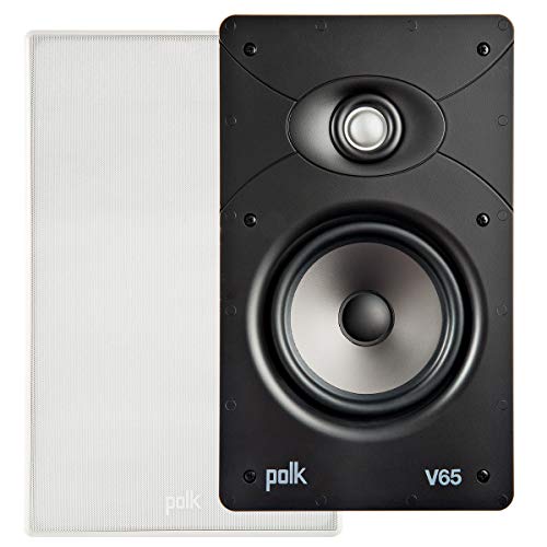 Polk Audio V65 Vanishing in Wall Speaker (Single) - Ideal for Large Rooms, Features Composite Polymer Cone Driver, Swivel Mount Silk Dome Tweeter, Easy Installation, Includes Paintable Slim Grille - Image 1
