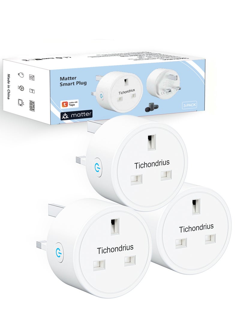 تيكوندريوس مقبس ذكي يعمل عبر الواي فاي، يدعم تقنية Matter، مراقبة استهلاك الطاقة عبر تطبيق Tuya، متوافق مع Alexa، اقتران فوري، يدعم قدرة تصل إلى 3300 واط، يتطلب منصة متوافقة مع Matter، يعمل على شبكة Wi-Fi بتردد 2.4 جيجاهرتز، عبوة من 3 قطع