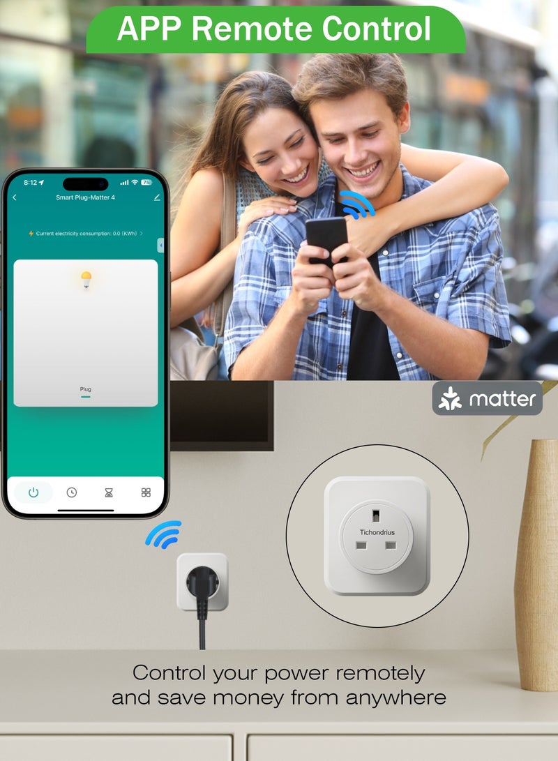 Tichondrius Wifi Smart Plug, Matter-Enabled,Tuya Energy Monitoring，Works with Alexa, Instant Pairing, Supports Up to 3300W, Matter-Compatible Platform Required, 2.4 GHz, Wi-Fi, 3-Pack - Image 4
