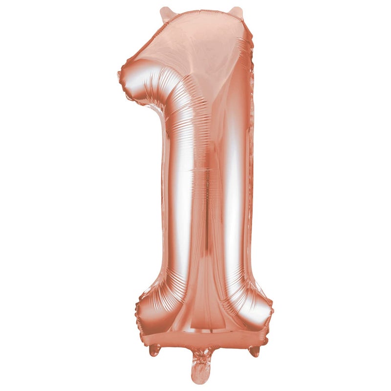 Unique Rose Gold Number 1 Shaped Foil Balloons - 34" (Pack Of 5) - Premium Quality Party Decorations For Birthdays, Anniversaries & Special Celebrations - Image 1