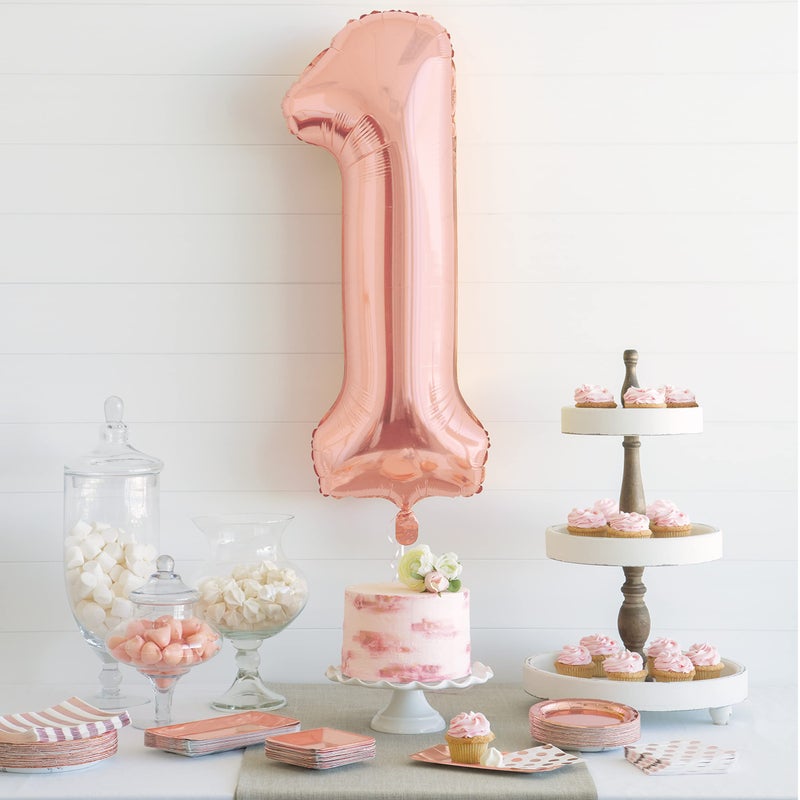 Unique Rose Gold Number 1 Shaped Foil Balloons - 34" (Pack Of 5) - Premium Quality Party Decorations For Birthdays, Anniversaries & Special Celebrations - Image 2
