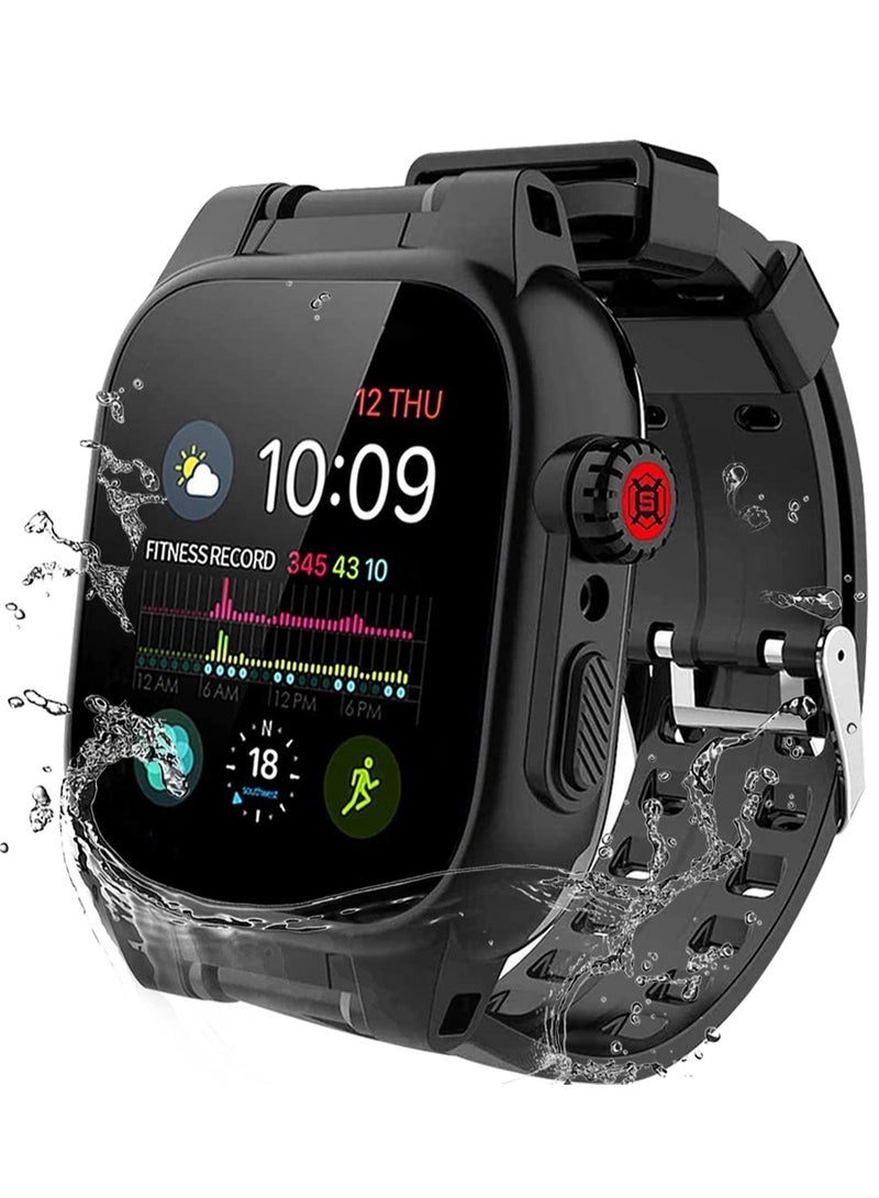 كابتن تيك 360° Full-Body Waterproof Case for Apple Watch Series 7 45mm - Shockproof, Dustproof, and Includes Screen Protector - Black Protective Cover for Apple Watch 45mm Series 7. - Image 1