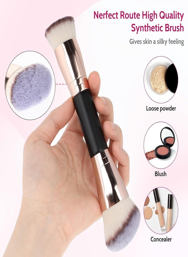 روبي فيس فرشاة مكياج أساس روبي فيس، فرشاة كابوكي فاخرة، فرشاة كونتور مزدوجة الأطراف لمزج خافي العيوب السائل والبودرة وكريم أحمر الخدود (مسطحة/دائرية بزاوية، 1) - Image 2