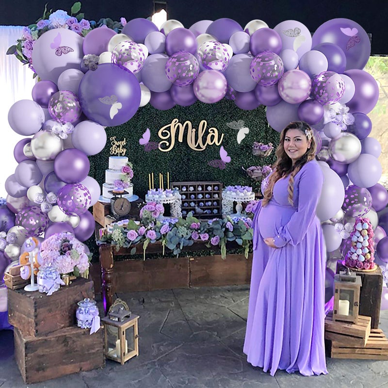 Amandir 144Pcs Purple Balloons Garland Arch Kit for Butterfly Baby Shower Decorations for Girl, 12Pcs Butterfly Stickers Lavender Purple Confetti Metallic Balloon for Birthday Wedding Party Decoration - Image 4