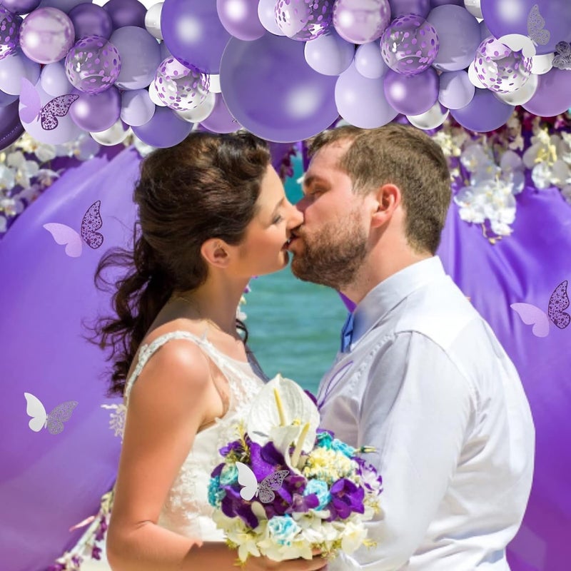 Amandir 144Pcs Purple Balloons Garland Arch Kit for Butterfly Baby Shower Decorations for Girl, 12Pcs Butterfly Stickers Lavender Purple Confetti Metallic Balloon for Birthday Wedding Party Decoration - Image 5