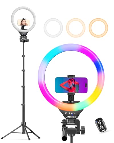 UBeesize 12 LED RGB Ring Light with 62 Tripod Stand Selfie Ring Light for Video Recording Live Streaming TikTok YouTube Compatible with iPhone Android - Image 1