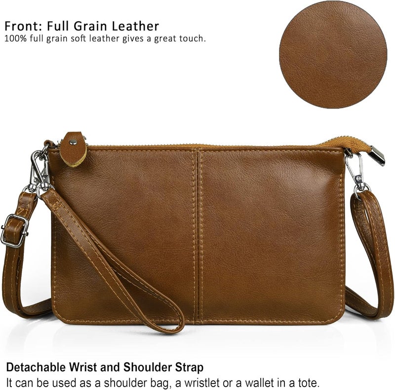 befen Genuine Leather Wristlet Clutch Wallet Purses Small Crossbody Bags for Women with RFID Blocking Card Slots - Image 2
